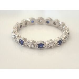 Sterling Silver Tacori Designer Sapphire and CZ Eternity Ring Band